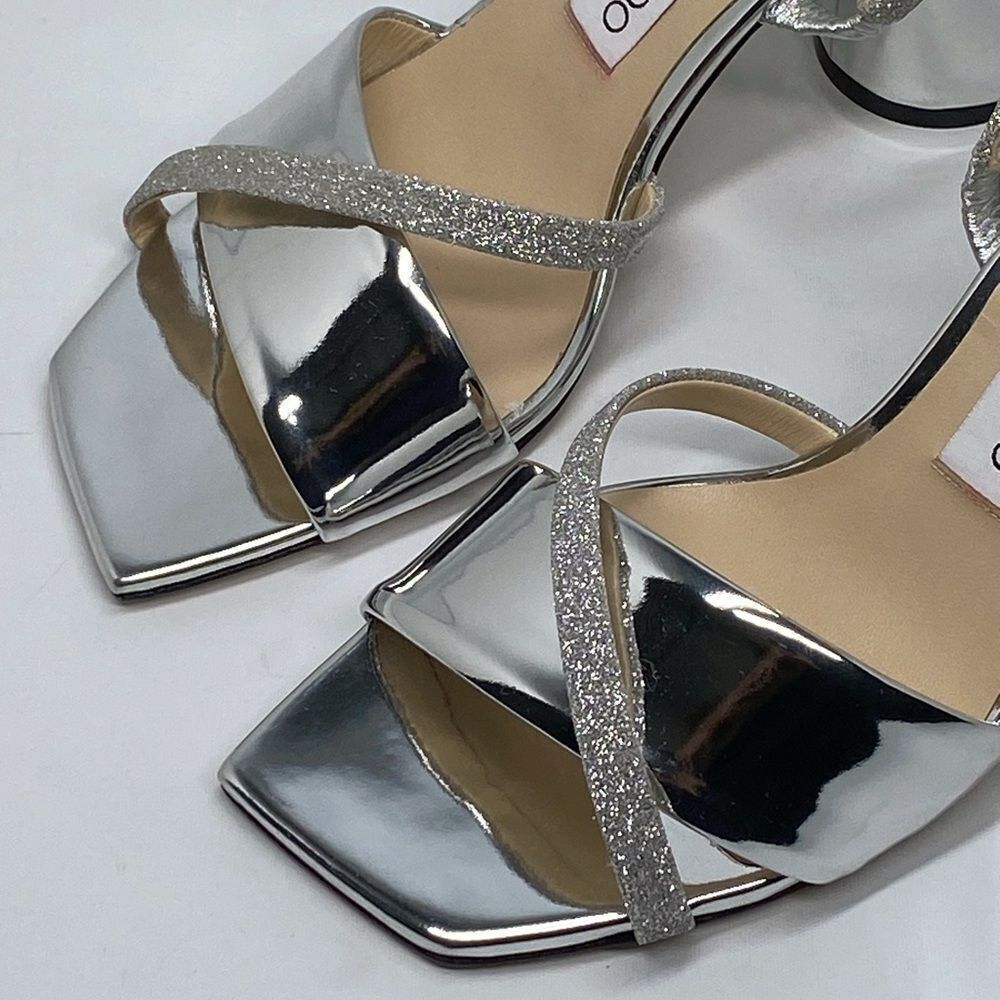 Jimmy Choo Plum Metallic Leather & Glitter Slingback Sandals size 37 - Picture 7 of 11